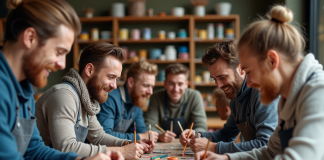 Groupe d'adultes en atelier créatif dans un studio artistique