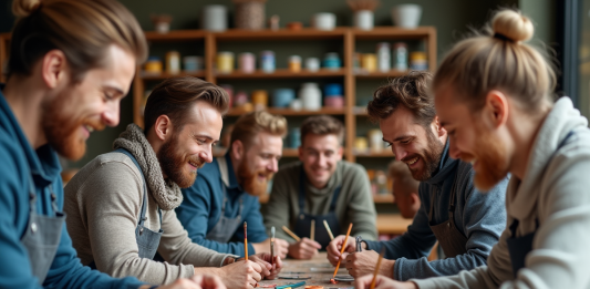 Ateliers créatifs : comment animer avec succès ? Groupe d'adultes en atelier créatif dans un studio artistique