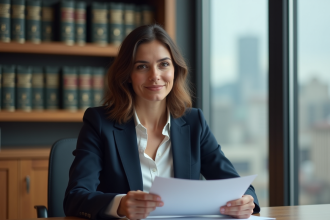 Femme d affaires en blazer navy tenant des documents
