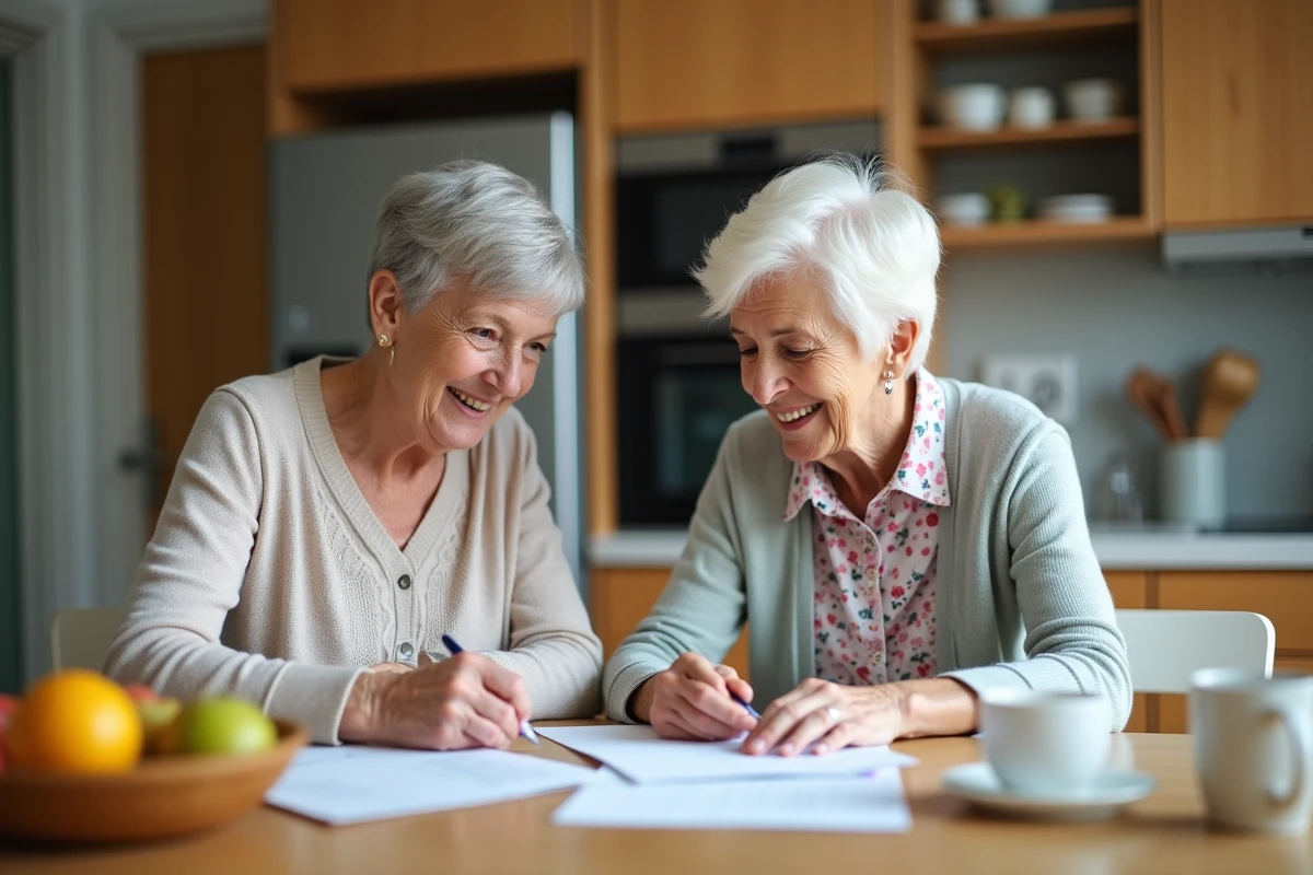 Femme âgée avec sa fille dans la cuisine chaleureuse