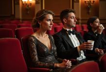 Théâtre : pourquoi ne pas boire de verre pendant le spectacle ? Femme en robe de soirée dans un théâtre italien élégant