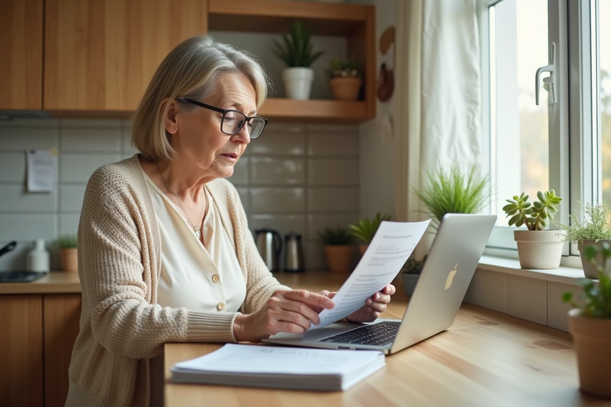 Femme vérifie ses relevés de pension sur un ordinateur portable