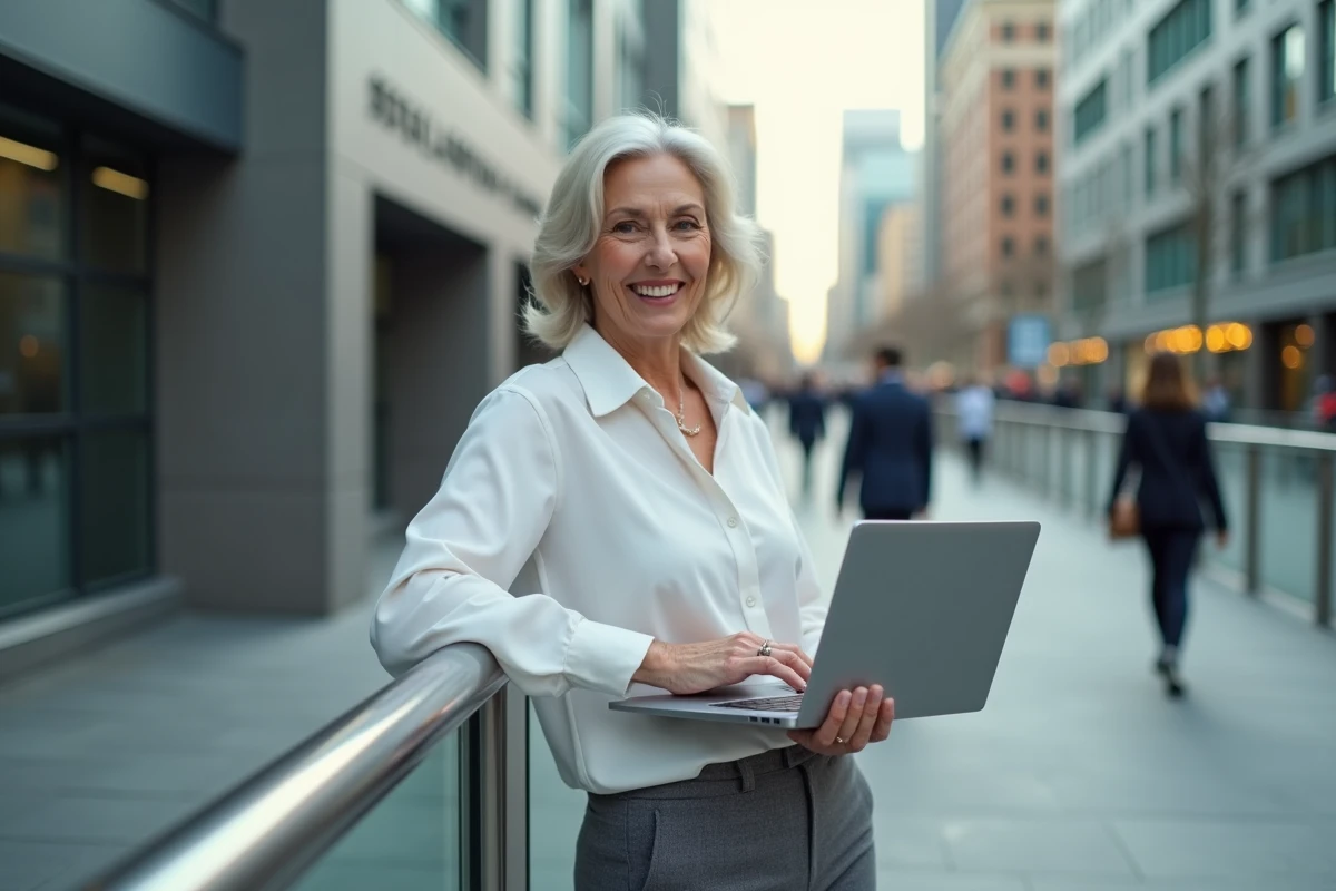 Femme senior souriante dans un quartier d