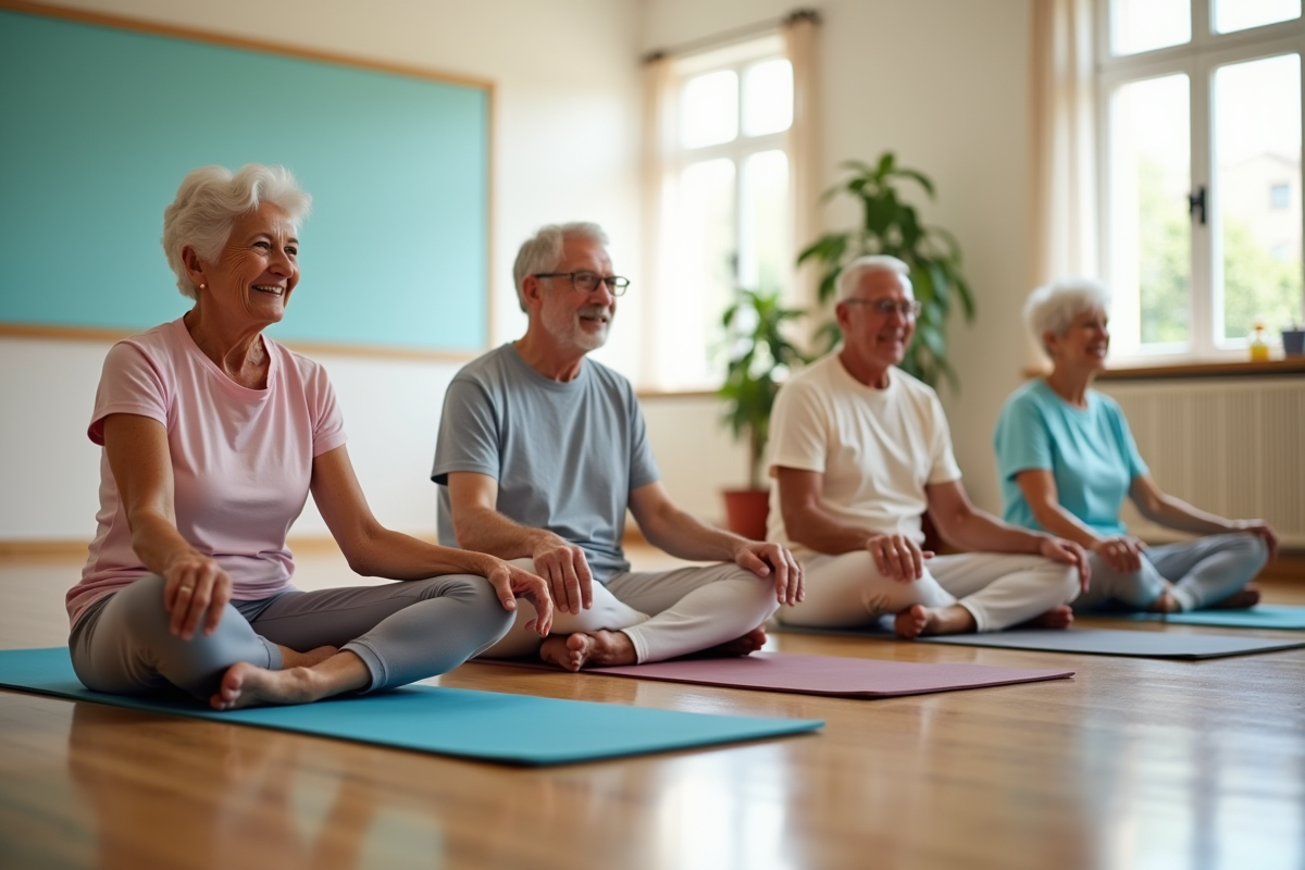 Groupe de seniors pratiquant une séance d