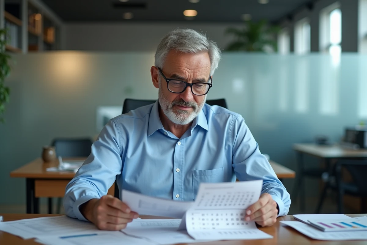 Homme d affaires en bureau avec documents financiers