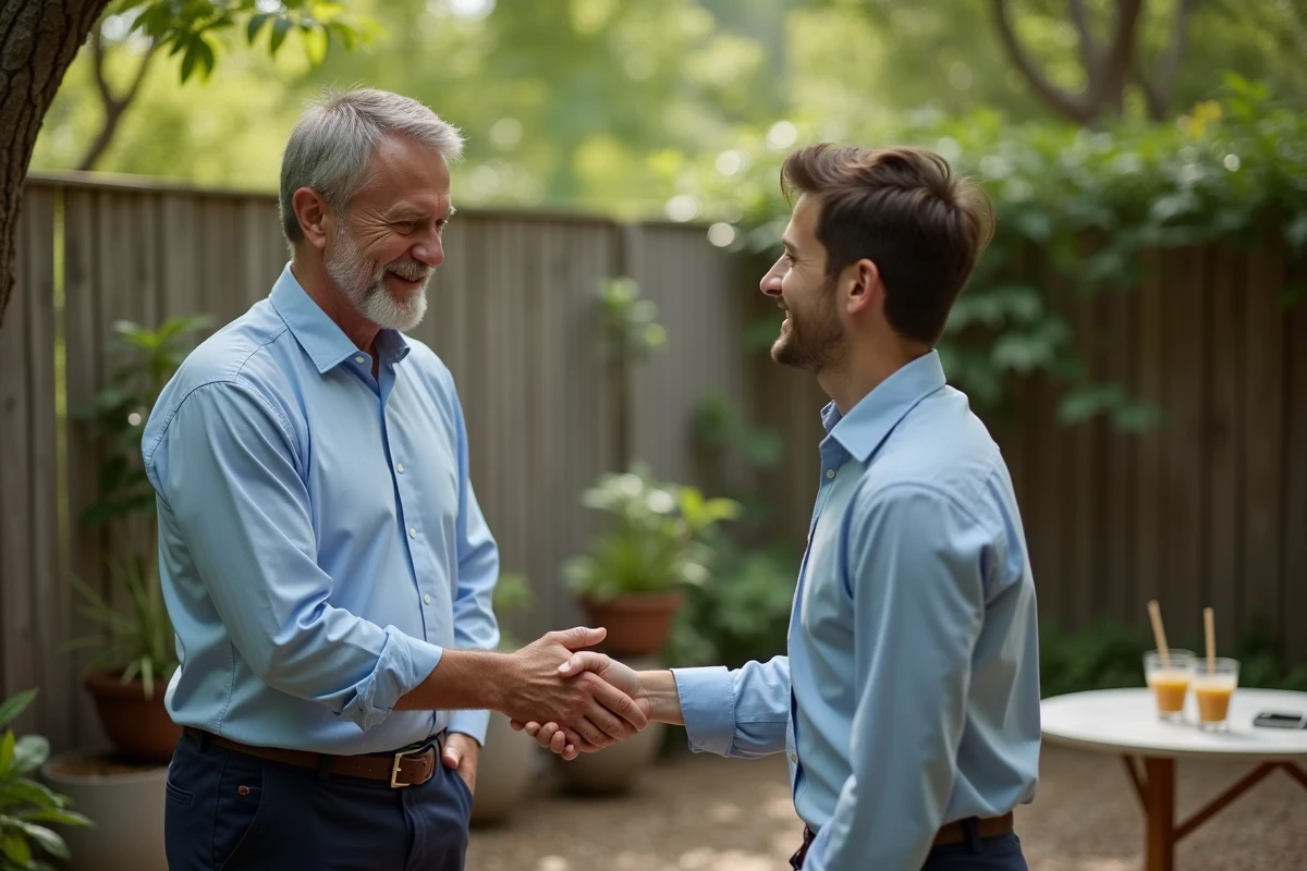 Homme serrant la main d’un collègue dans un jardin en plein air