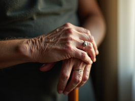 Tranche d’âge avec le plus de décès : les statistiques en France Mains ridées d'une personne âgée sur une canne en bois