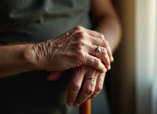 Tranche d’âge avec le plus de décès : les statistiques en France Mains ridées d'une personne âgée sur une canne en bois