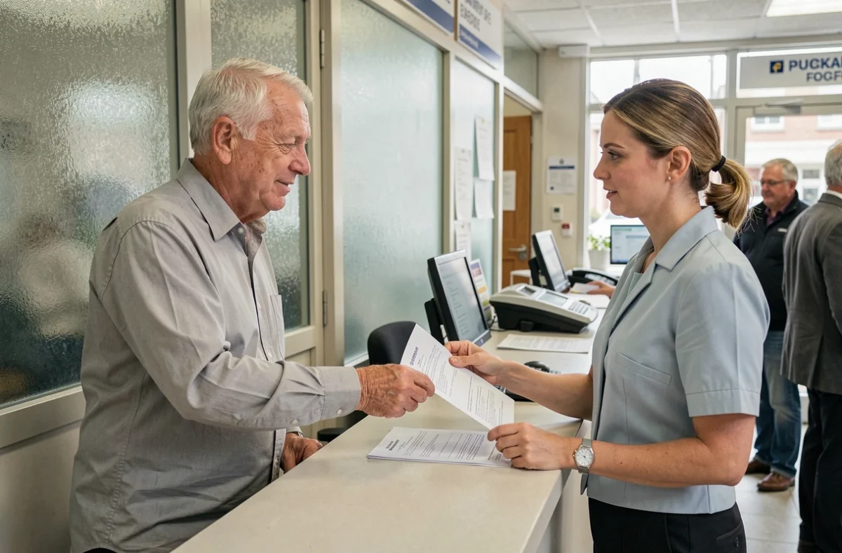 Retraité déposant des démarches administratives pour sa retraite Agirc-Arrco à la poste