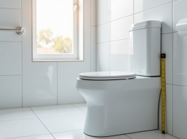 Hauteur d’un WC surélevé : quelle est la norme en France ? Salle de bain moderne accessible avec WC surélevé et lumière naturelle