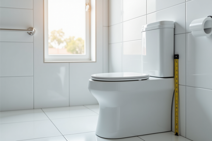 Salle de bain moderne accessible avec WC surélevé et lumière naturelle
